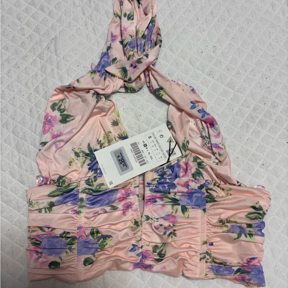 Zara  Pink Ruched Tie Front Tank Top